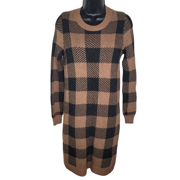 Madewell Crewneck Sweater Dress in Buffalo Check Plaid size Medium - Picture 2 of 7